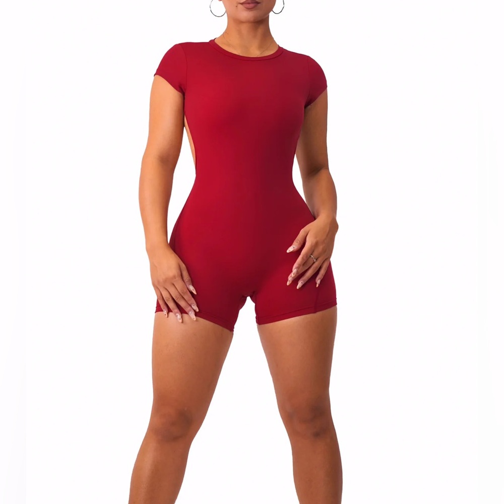 Backless Short Sleeve Romper (Cherry Red) ♥️